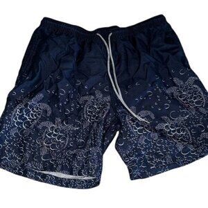 Kirkland Signature Mens X-Large Swim Shorts Polyester Blue Wave Pattern
